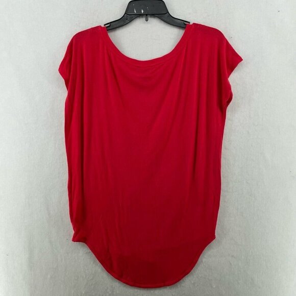 Express Top Women's Sz XS Red Round Neck Short Sleeve Stretch Long Back Pullover - Picture 2 of 11
